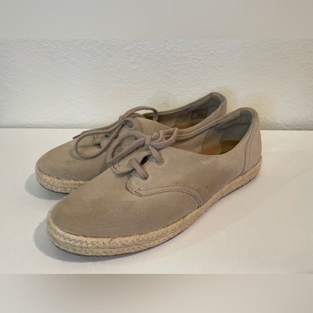 Clarks Azella Jazlynn Beige Espadrille Lace‎ Up Suede Sneakers Shoes Size 9